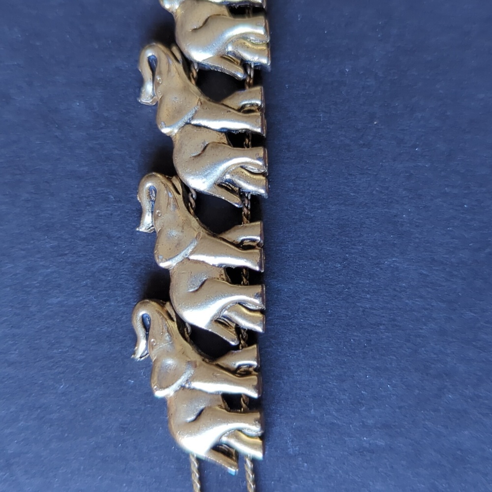 Vintage Bracelet Elephants Slider Charm Gold Tone Crescent Moons Unsigned